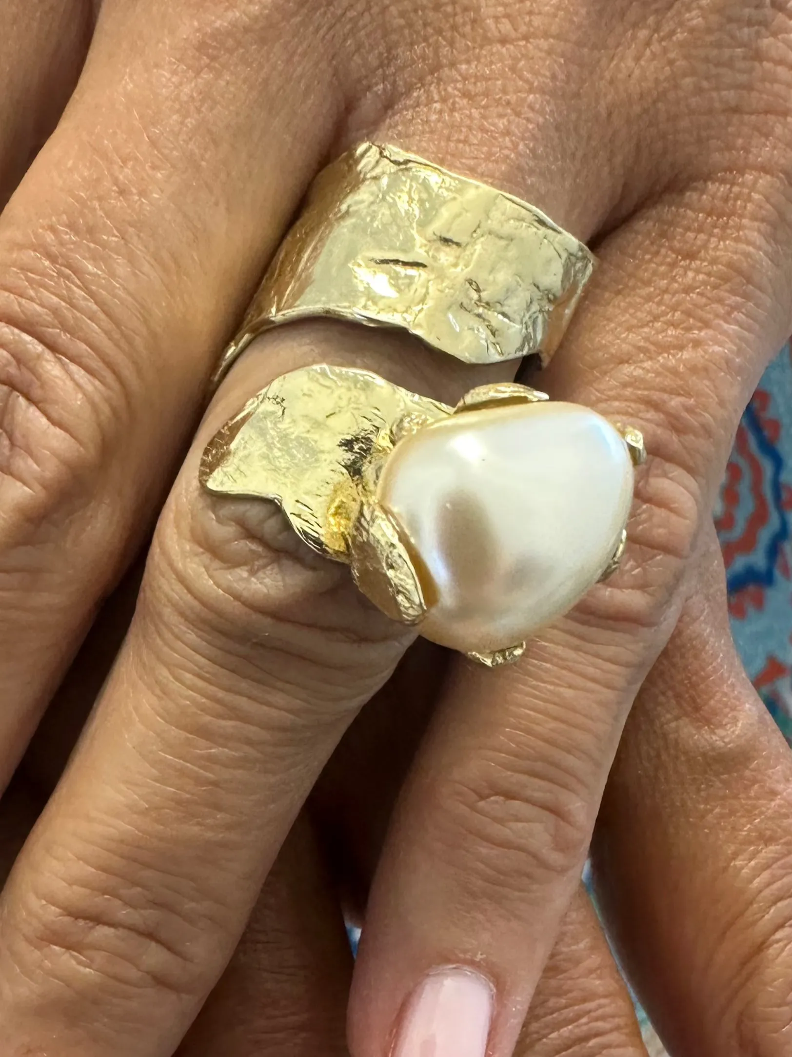 Kalliope Collection Gold Pearl Adjustable Ring
