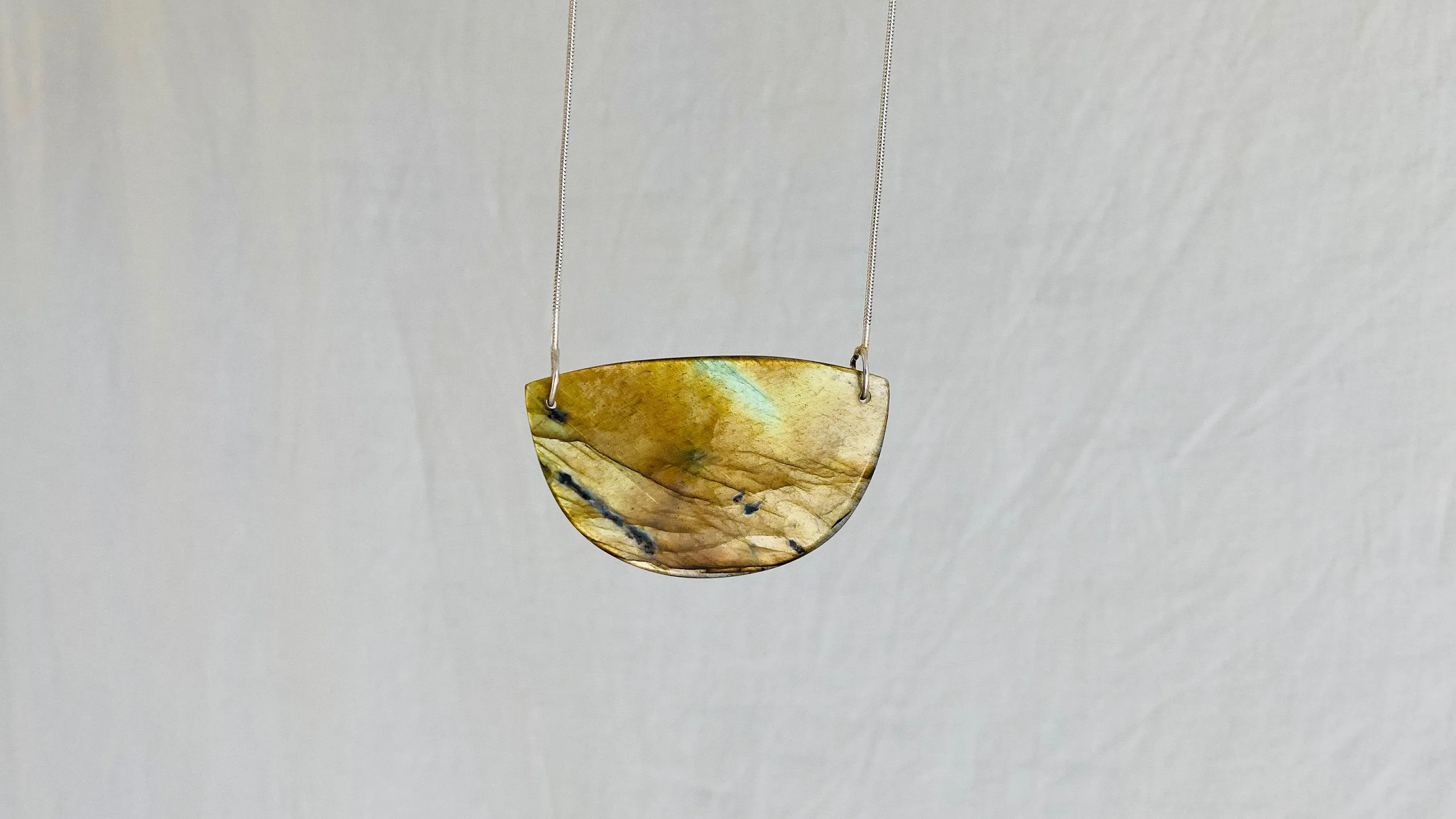 Labradorite and Silver Pendant Necklace. Snake Chain