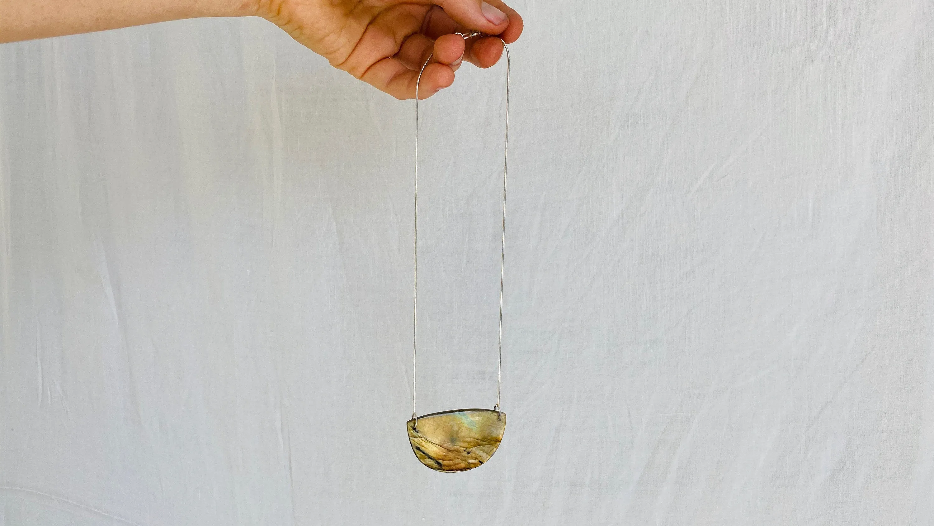 Labradorite and Silver Pendant Necklace. Snake Chain