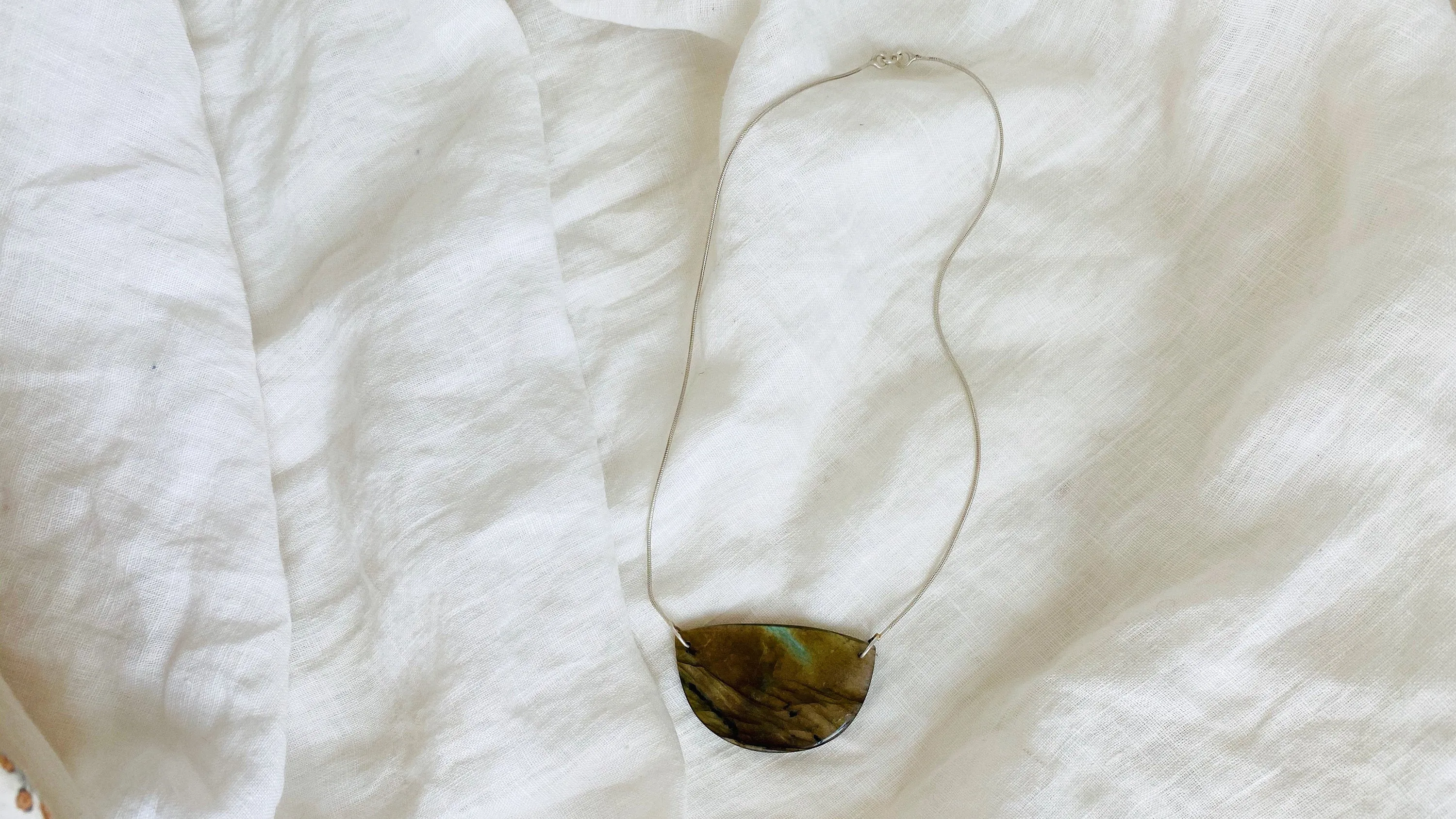 Labradorite and Silver Pendant Necklace. Snake Chain