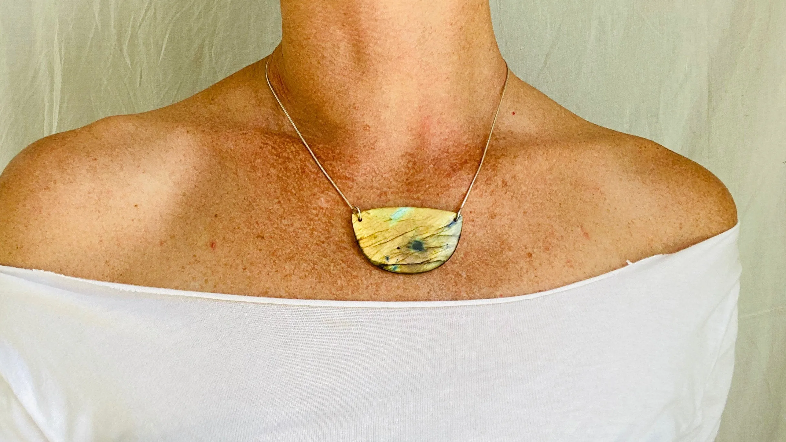 Labradorite and Silver Pendant Necklace. Snake Chain