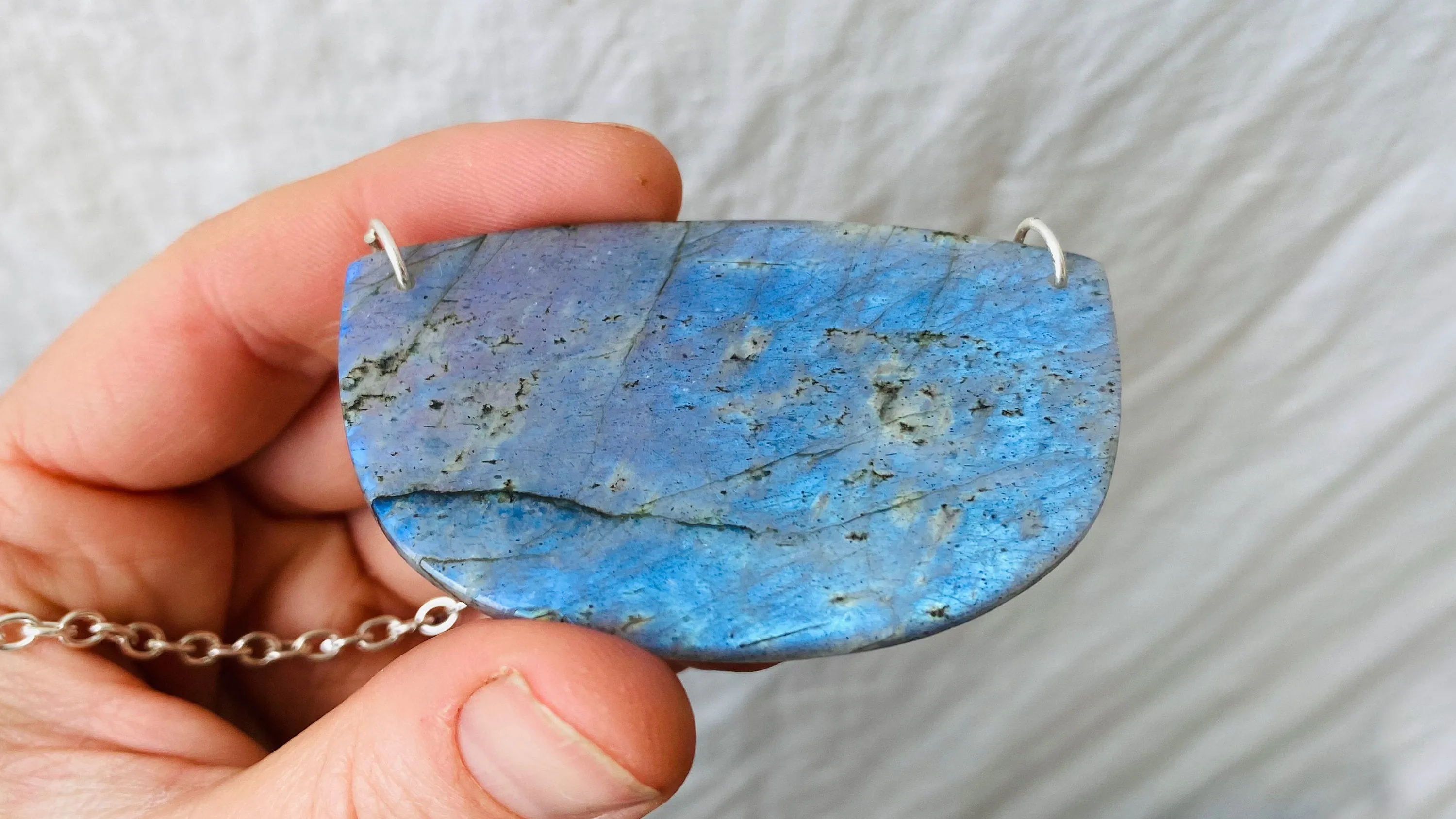 Labradorite and Silver Pendant Necklace. Sterling Silver Chain