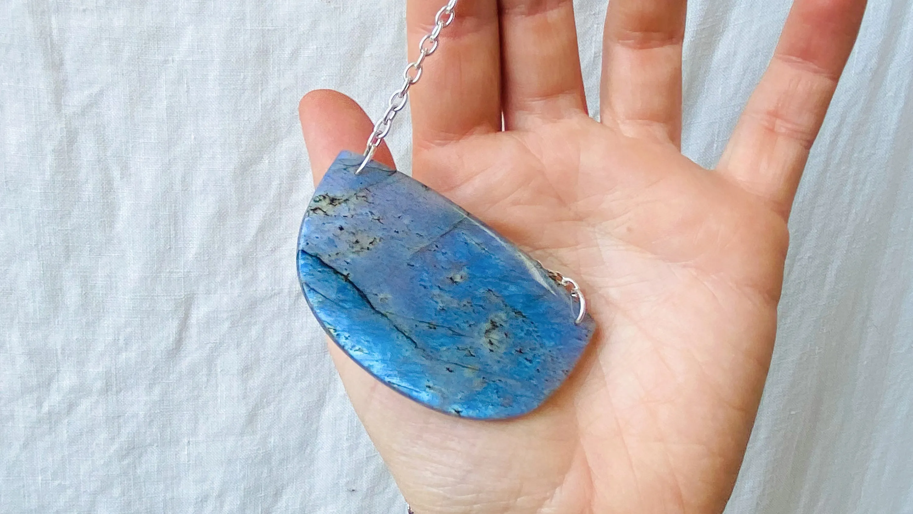 Labradorite and Silver Pendant Necklace. Sterling Silver Chain