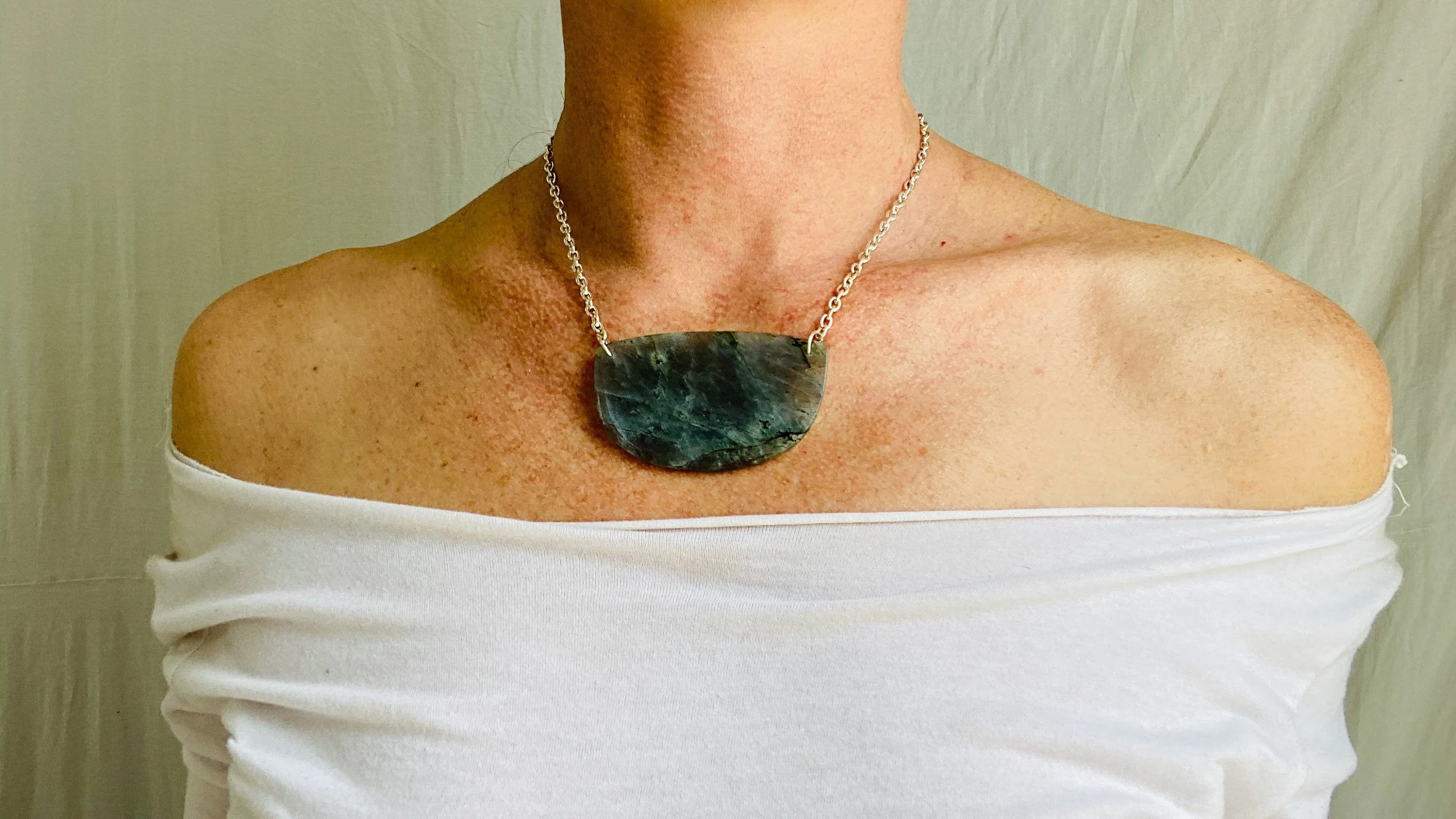 Labradorite and Silver Pendant Necklace. Sterling Silver Chain