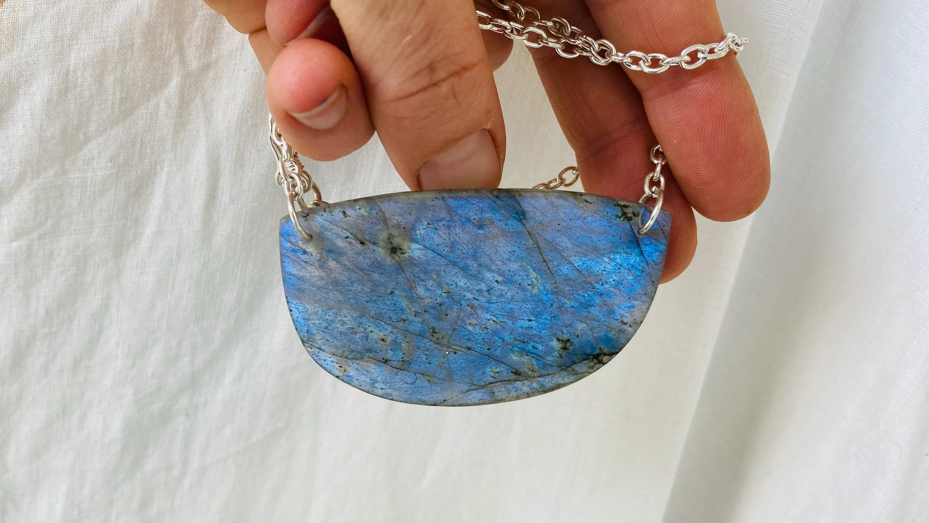 Labradorite and Silver Pendant Necklace. Sterling Silver Chain