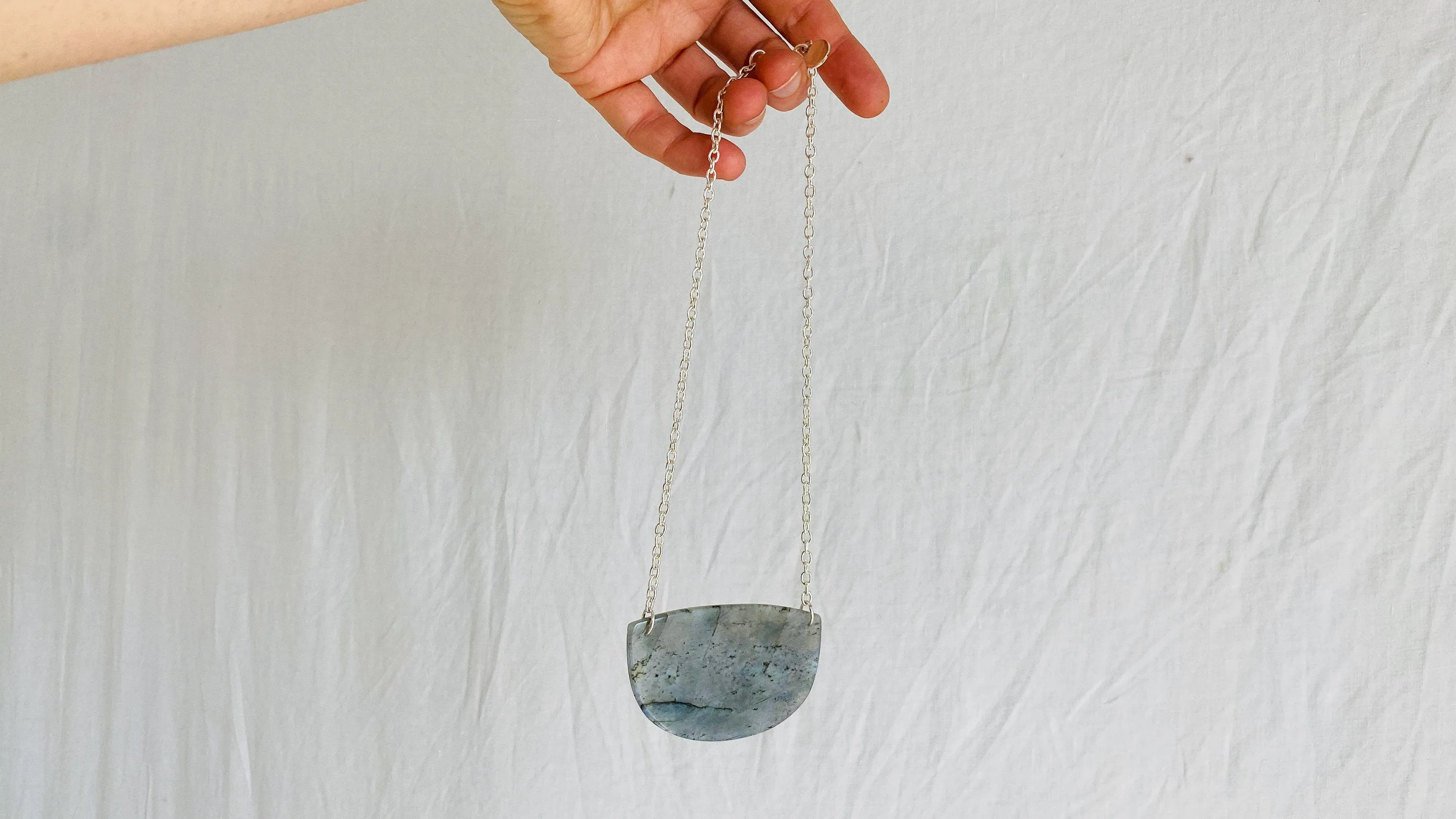 Labradorite and Silver Pendant Necklace. Sterling Silver Chain
