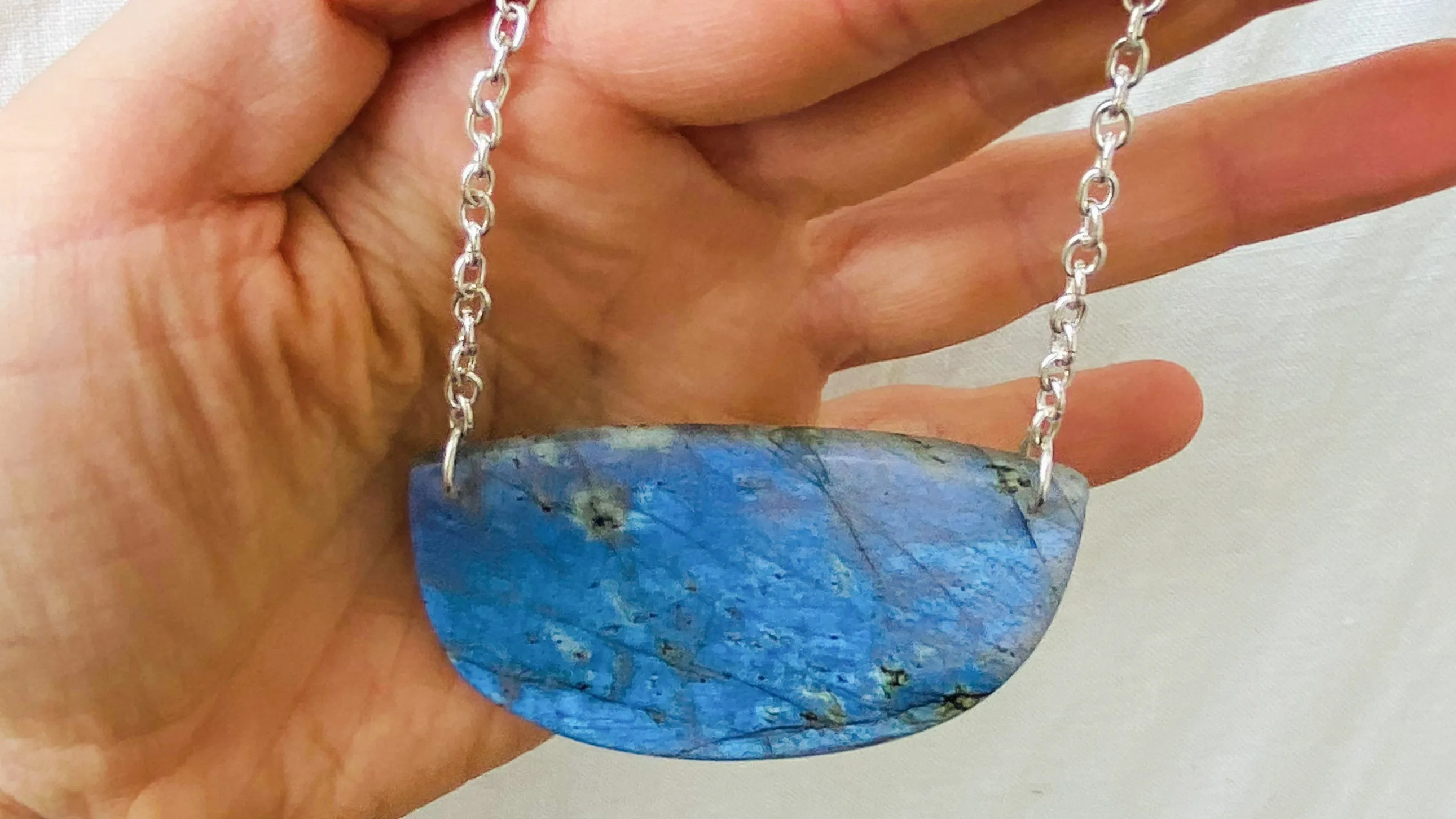 Labradorite and Silver Pendant Necklace. Sterling Silver Chain