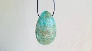 Large Amazonite Pendant. Leather & Silver Cord