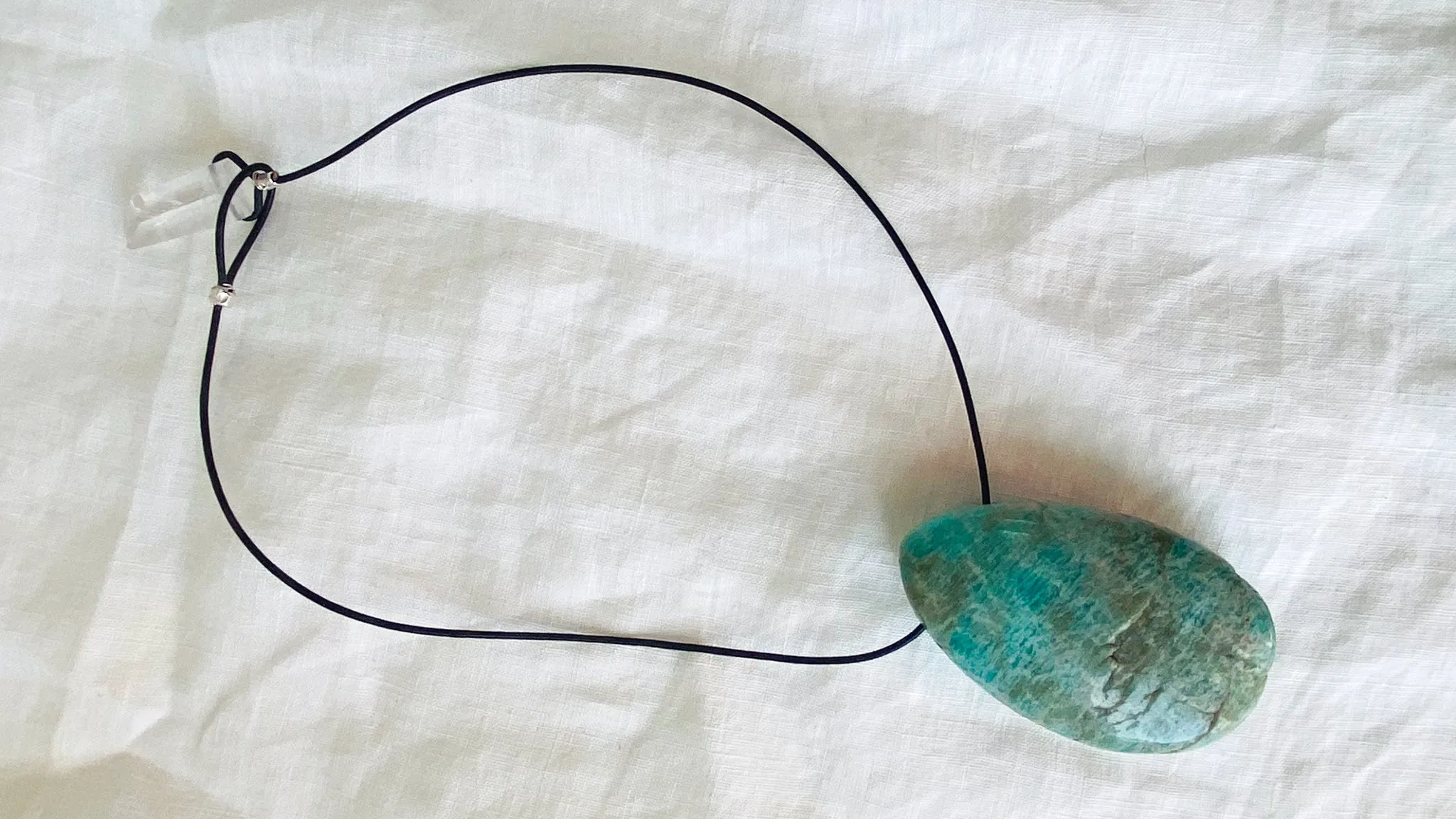 Large Amazonite Pendant. Leather & Silver Cord
