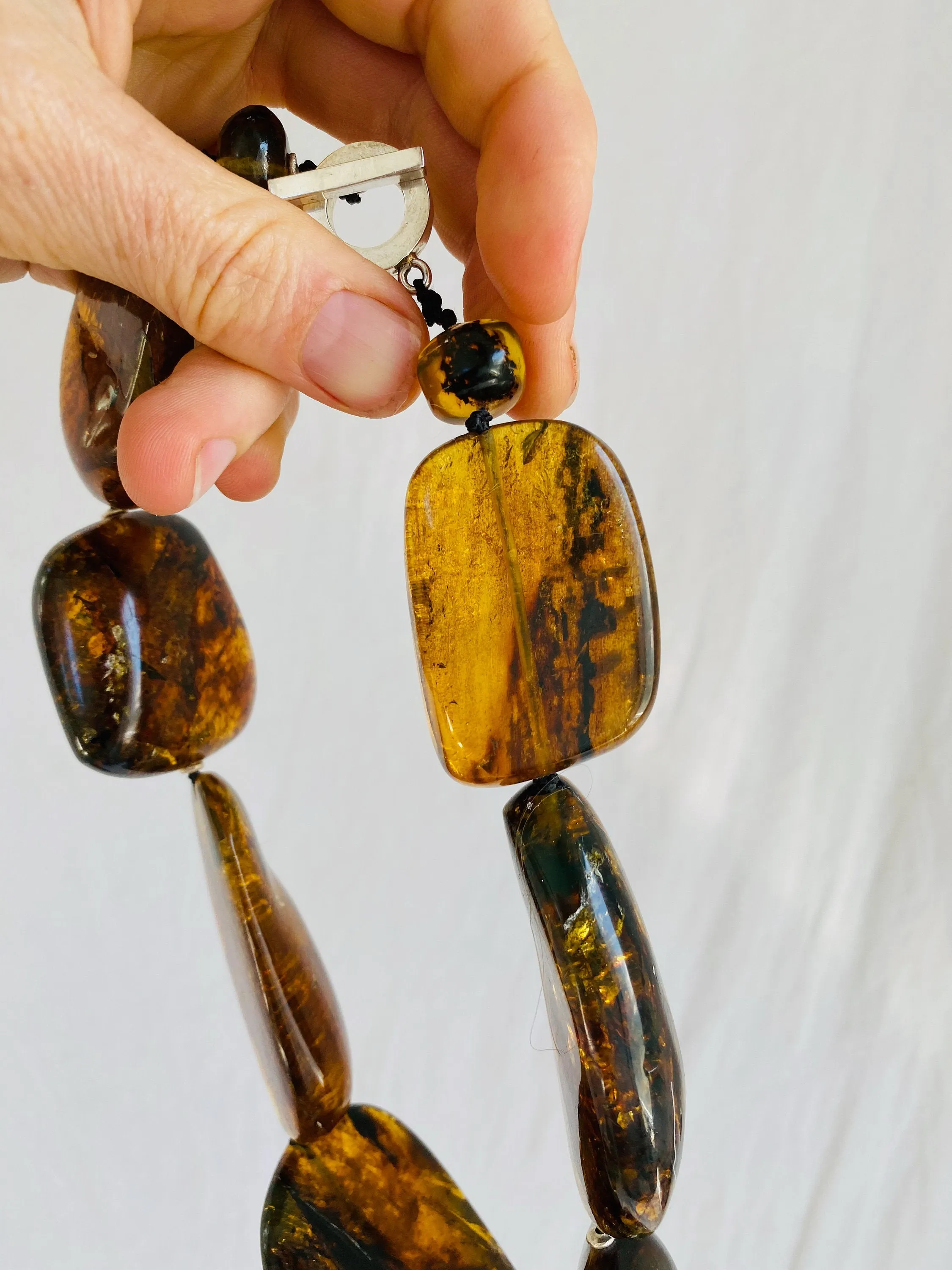 Large Amber Natural Nugget Beaded Choker Necklace. Mexican Amber.