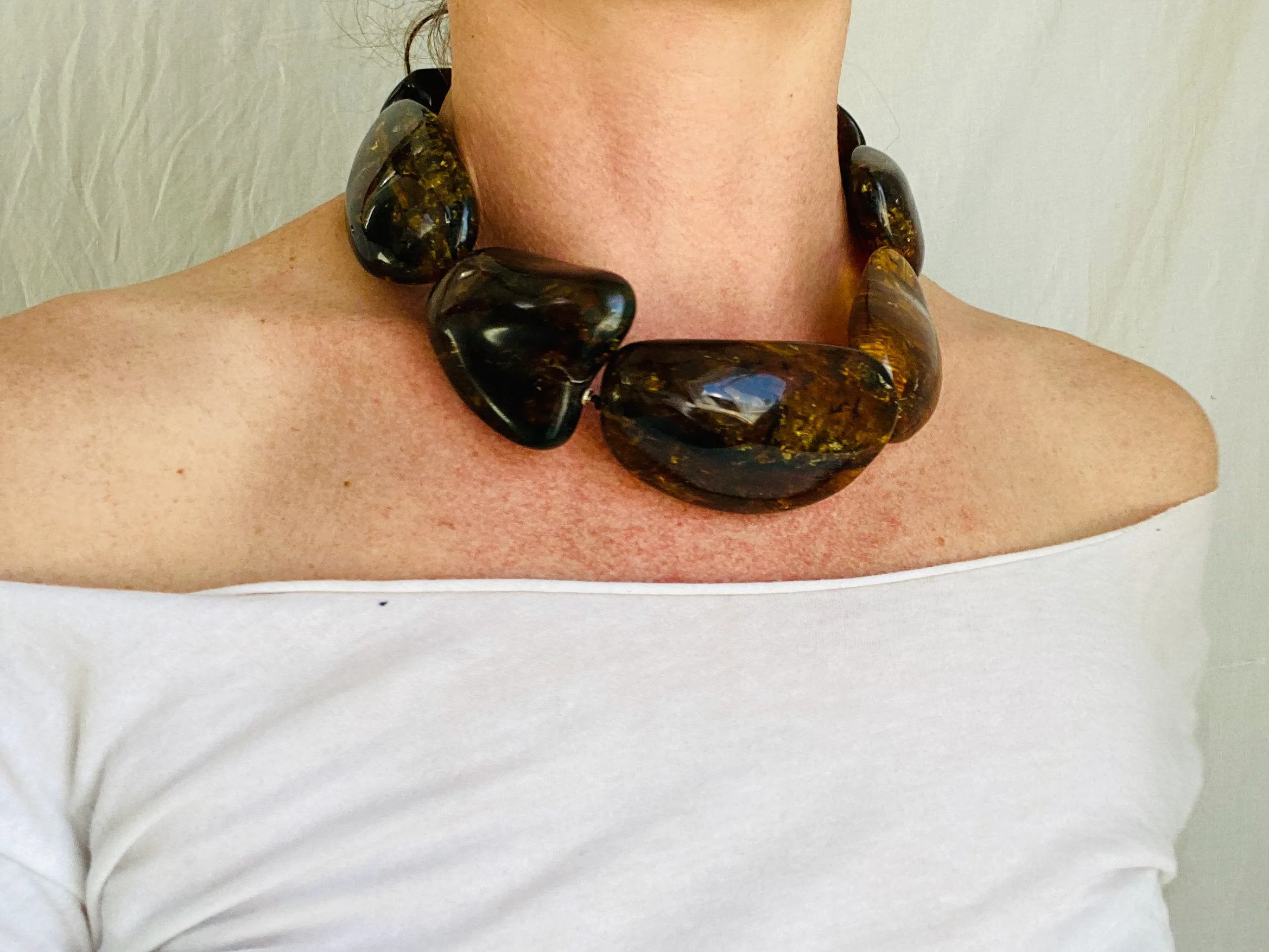 Large Amber Natural Nugget Beaded Choker Necklace. Mexican Amber.