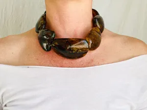 Large Amber Natural Nugget Beaded Choker Necklace. Mexican Amber.