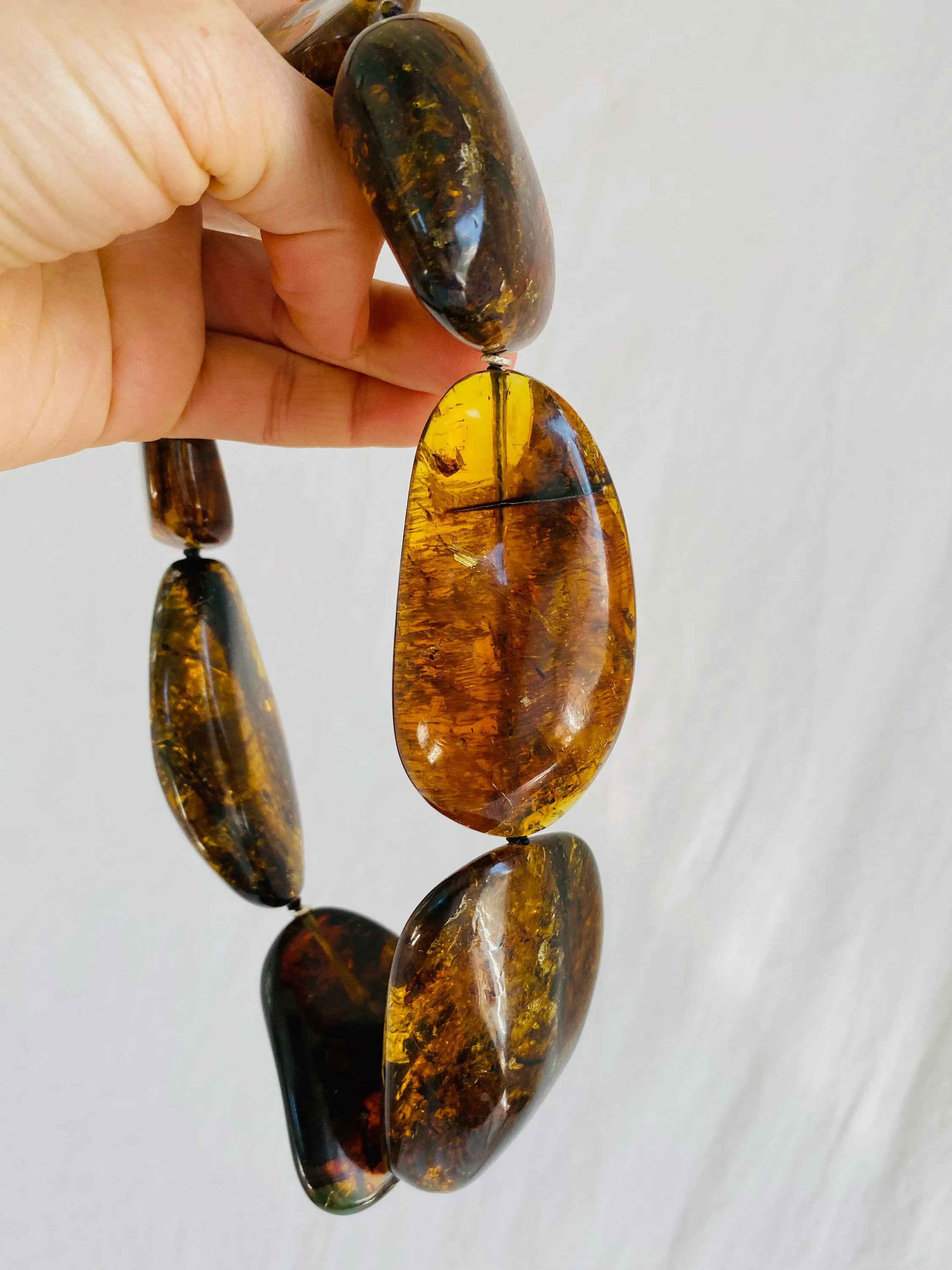 Large Amber Natural Nugget Beaded Choker Necklace. Mexican Amber.