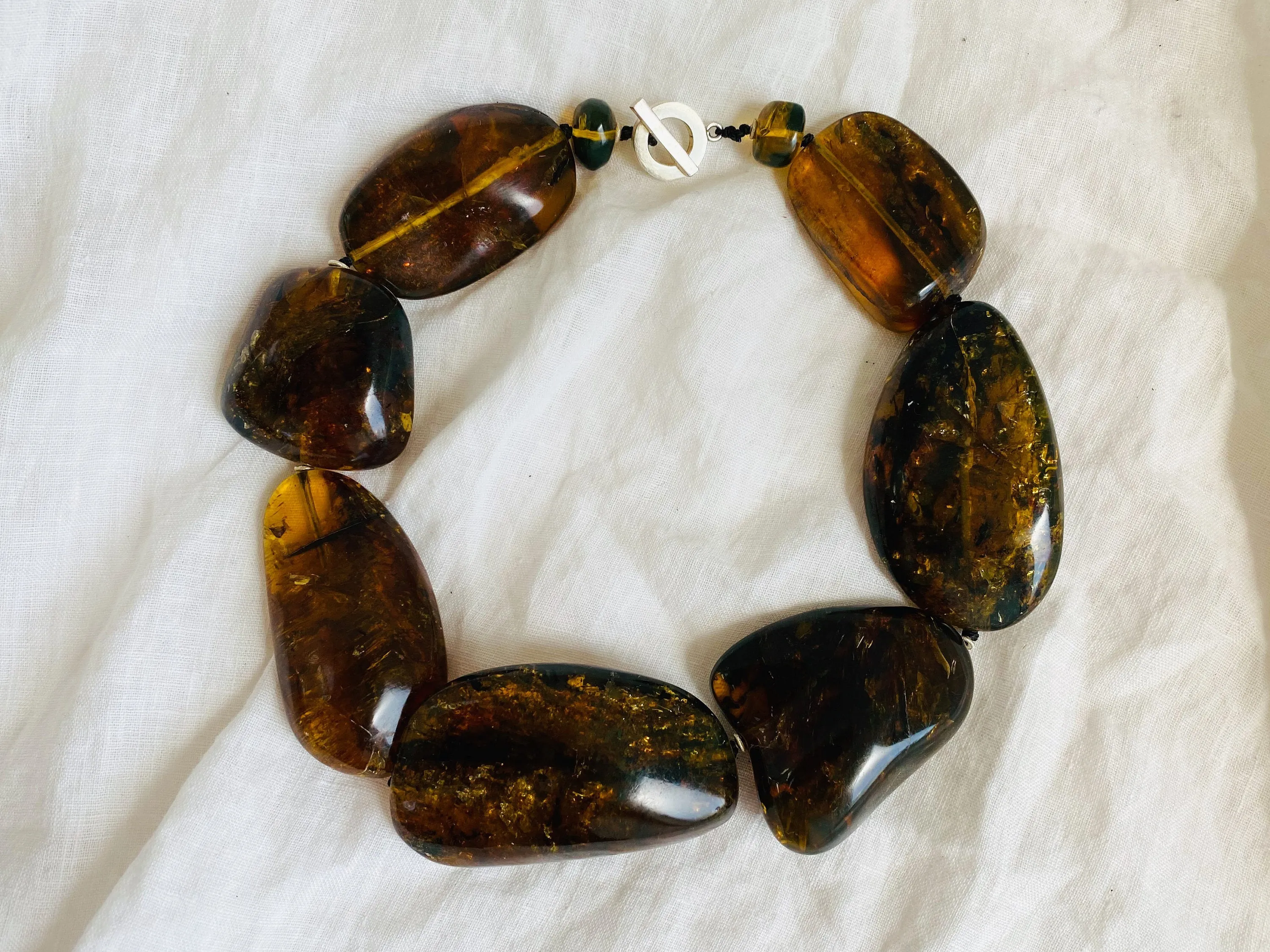 Large Amber Natural Nugget Beaded Choker Necklace. Mexican Amber.