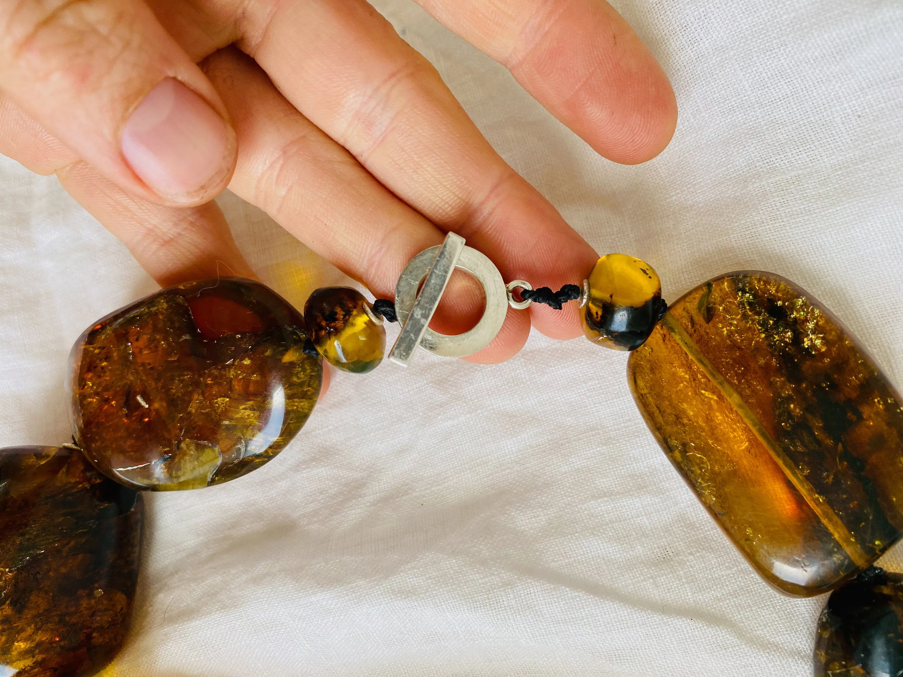 Large Amber Natural Nugget Beaded Choker Necklace. Mexican Amber.