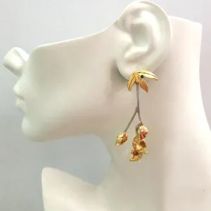 Leaf and Green Agate Stud with Citrine ,Peridot, Leaf and Branches Detachable Twinset Earrings