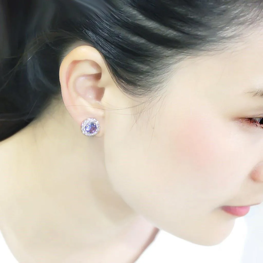 LO4674 - Rhodium Brass Earrings with Synthetic Synthetic Glass in Tanzanite