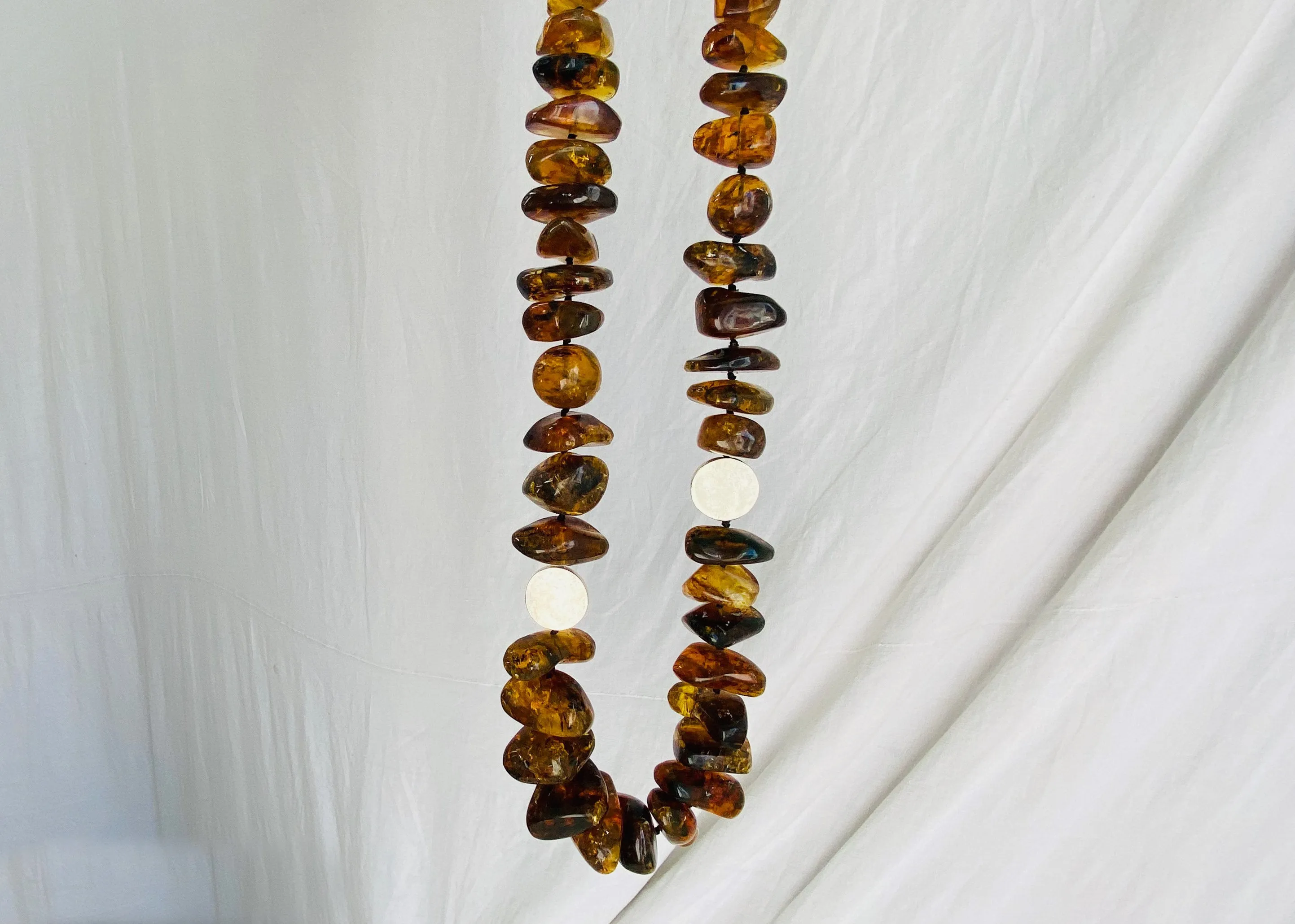 Long Amber & Silver Necklace.