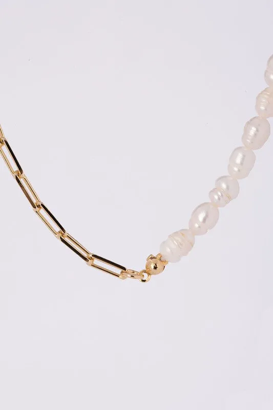 Natural pearl chain bracelet, necklace set - gold