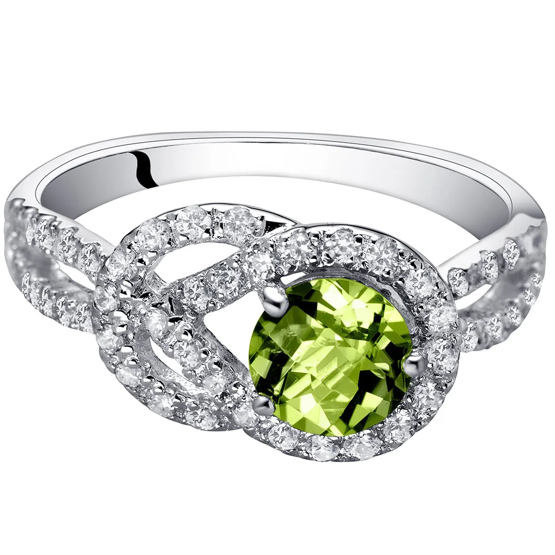 Peridot Round Cut Sterling Silver Ring Size 6