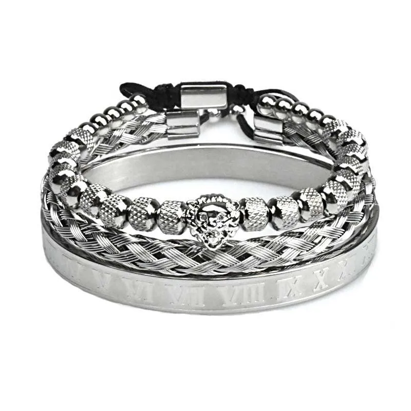 Pineapple Beads Mesh Stainless Steel Lion's Head Braided Bracelet Suit