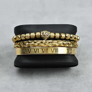Pineapple Beads Mesh Stainless Steel Lion's Head Braided Bracelet Suit