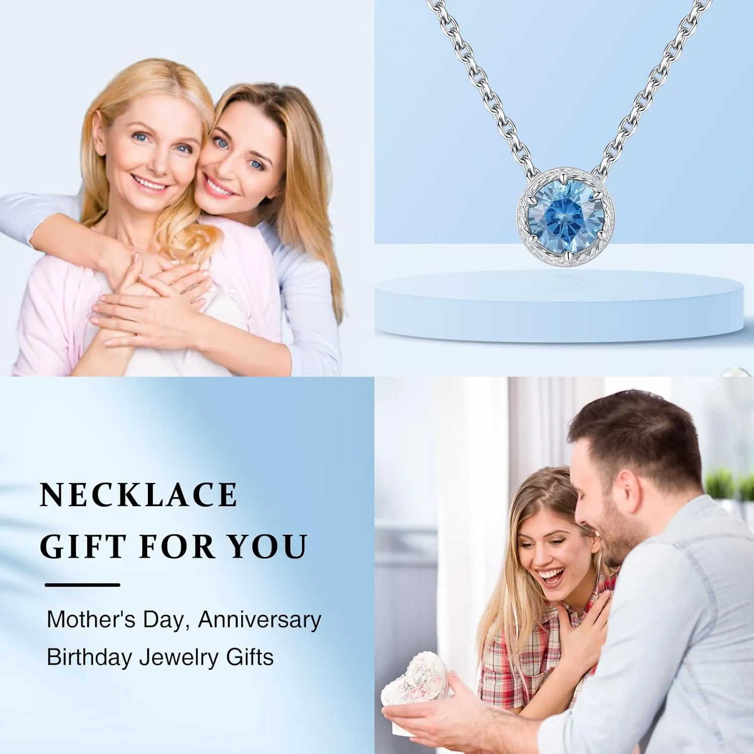 Presentski Sterling Silver Dainty Birthstone Pendant Necklace S925 White Gold Tiny Solitaire CZ Pendant Birthday Gift for Women