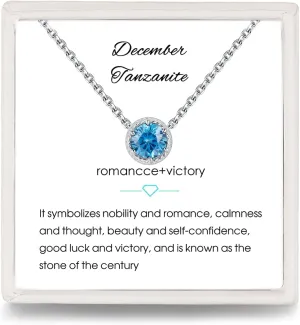 Presentski Sterling Silver Dainty Birthstone Pendant Necklace S925 White Gold Tiny Solitaire CZ Pendant Birthday Gift for Women
