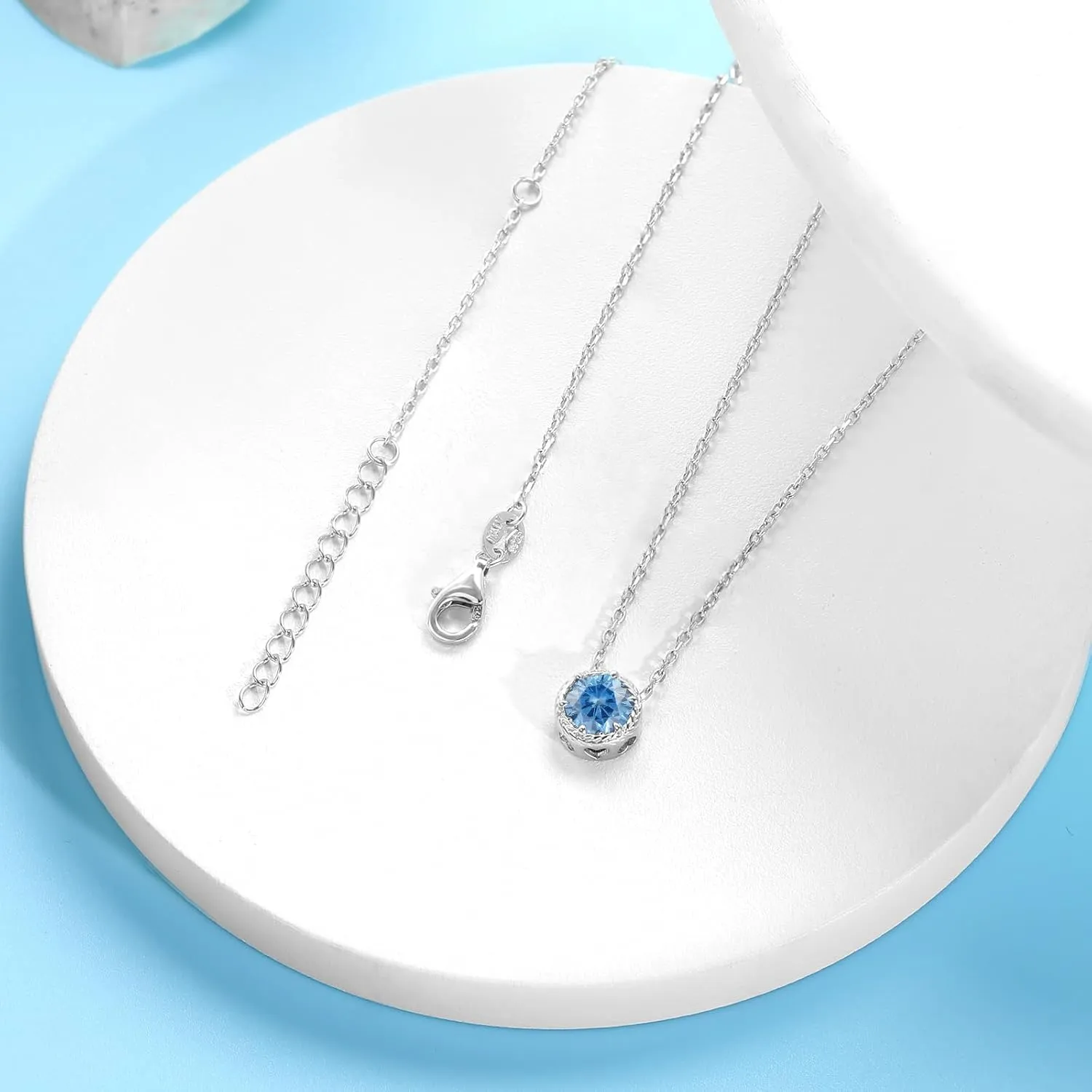 Presentski Sterling Silver Dainty Birthstone Pendant Necklace S925 White Gold Tiny Solitaire CZ Pendant Birthday Gift for Women