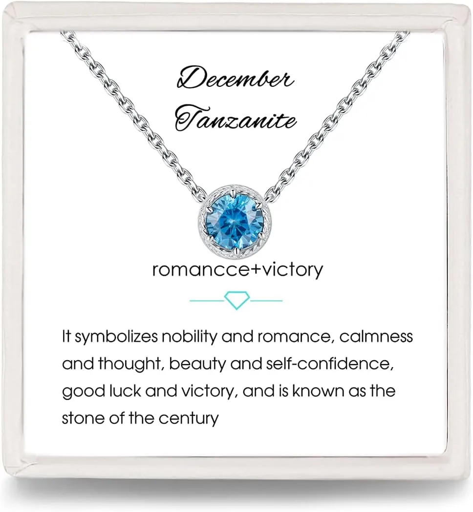 Presentski Sterling Silver Dainty Birthstone Pendant Necklace S925 White Gold Tiny Solitaire CZ Pendant Birthday Gift for Women