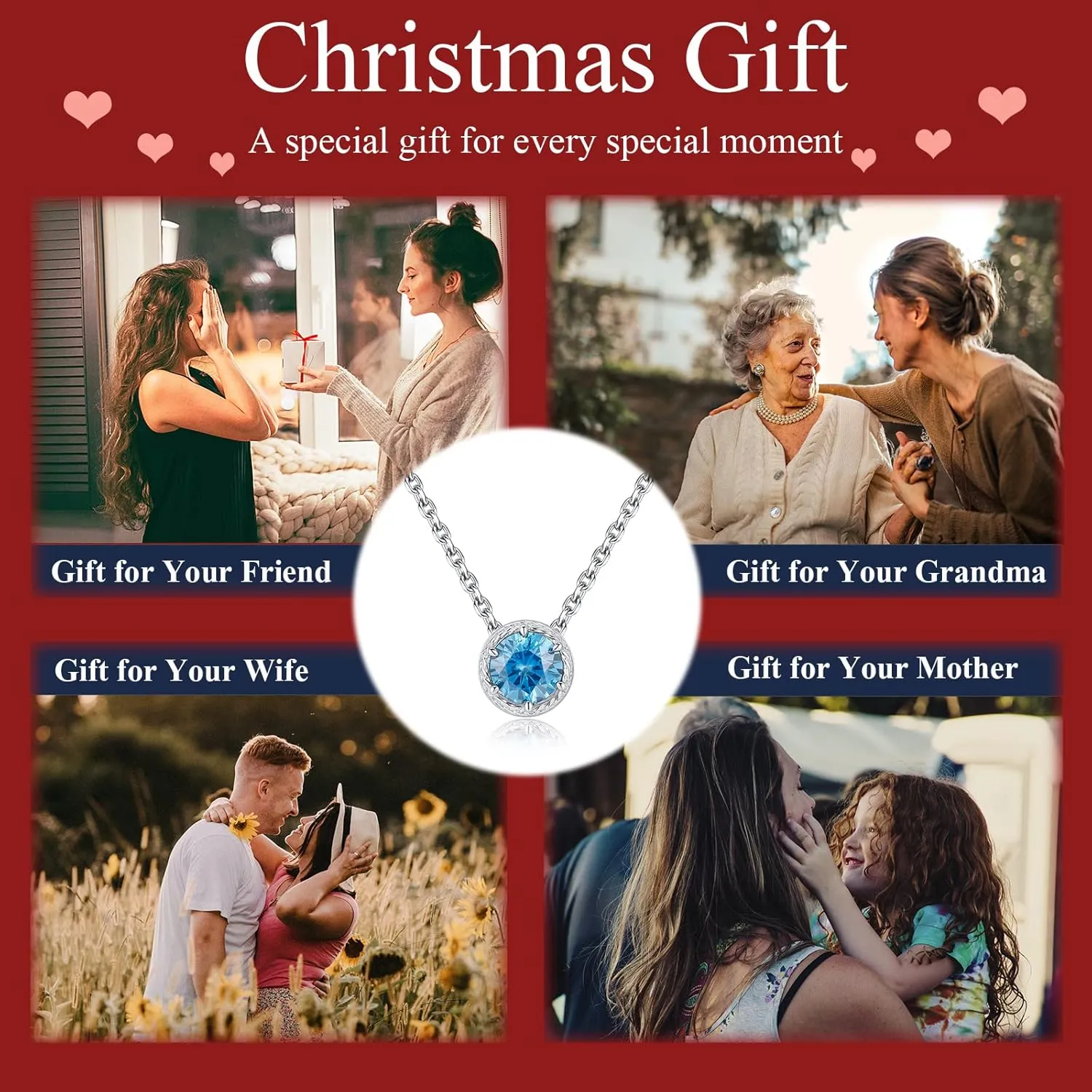 Presentski Sterling Silver Dainty Birthstone Pendant Necklace S925 White Gold Tiny Solitaire CZ Pendant Birthday Gift for Women