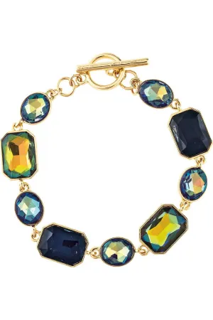 Rain Jewelry Gold Blue Glow Stone Shapes Toggle Bracelet