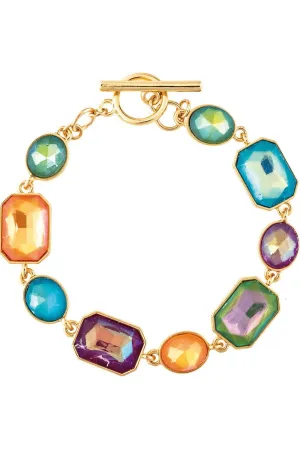 Rain Jewelry Gold Multicolor Glow Stone Shapes Toggle Bracelet
