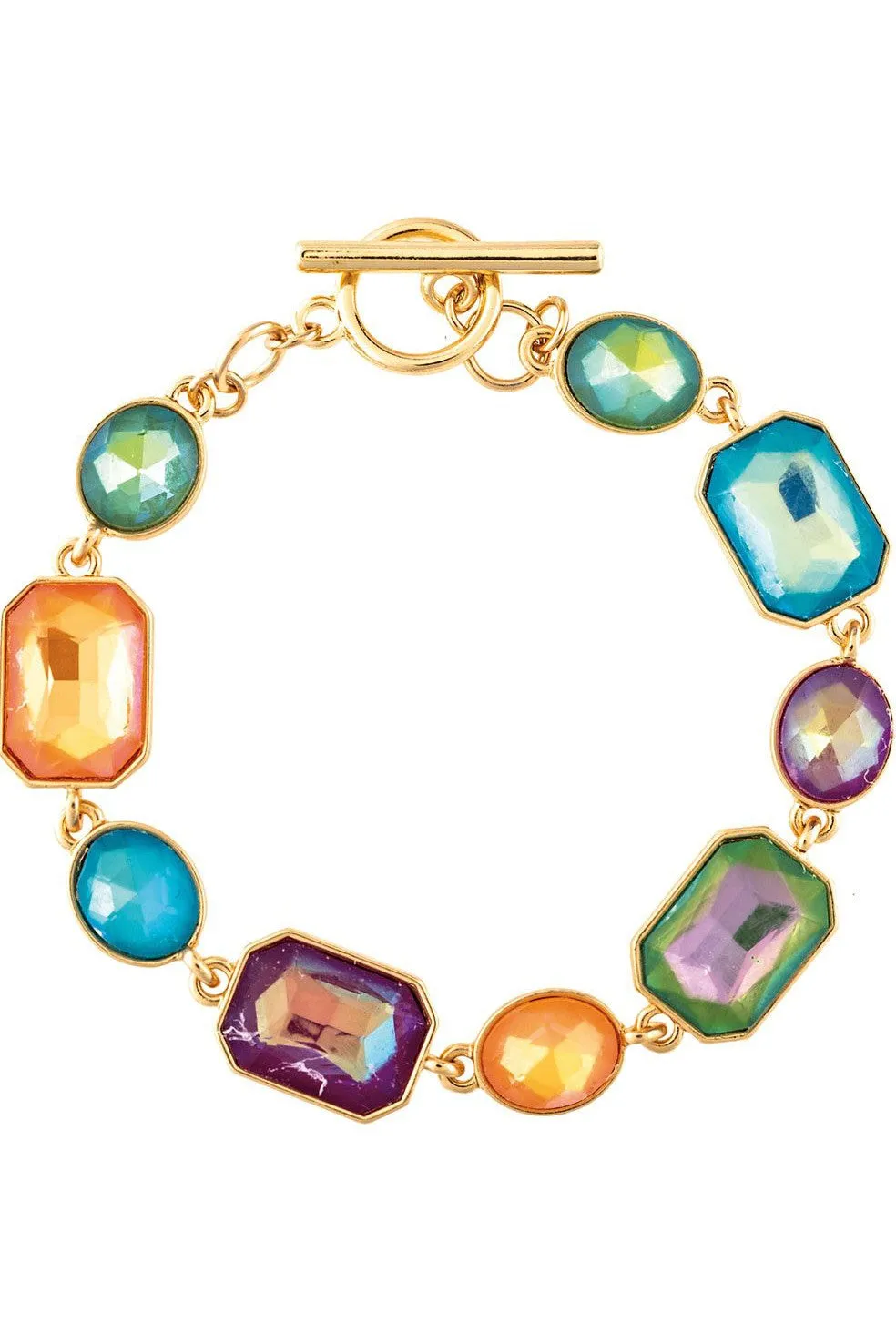 Rain Jewelry Gold Multicolor Glow Stone Shapes Toggle Bracelet
