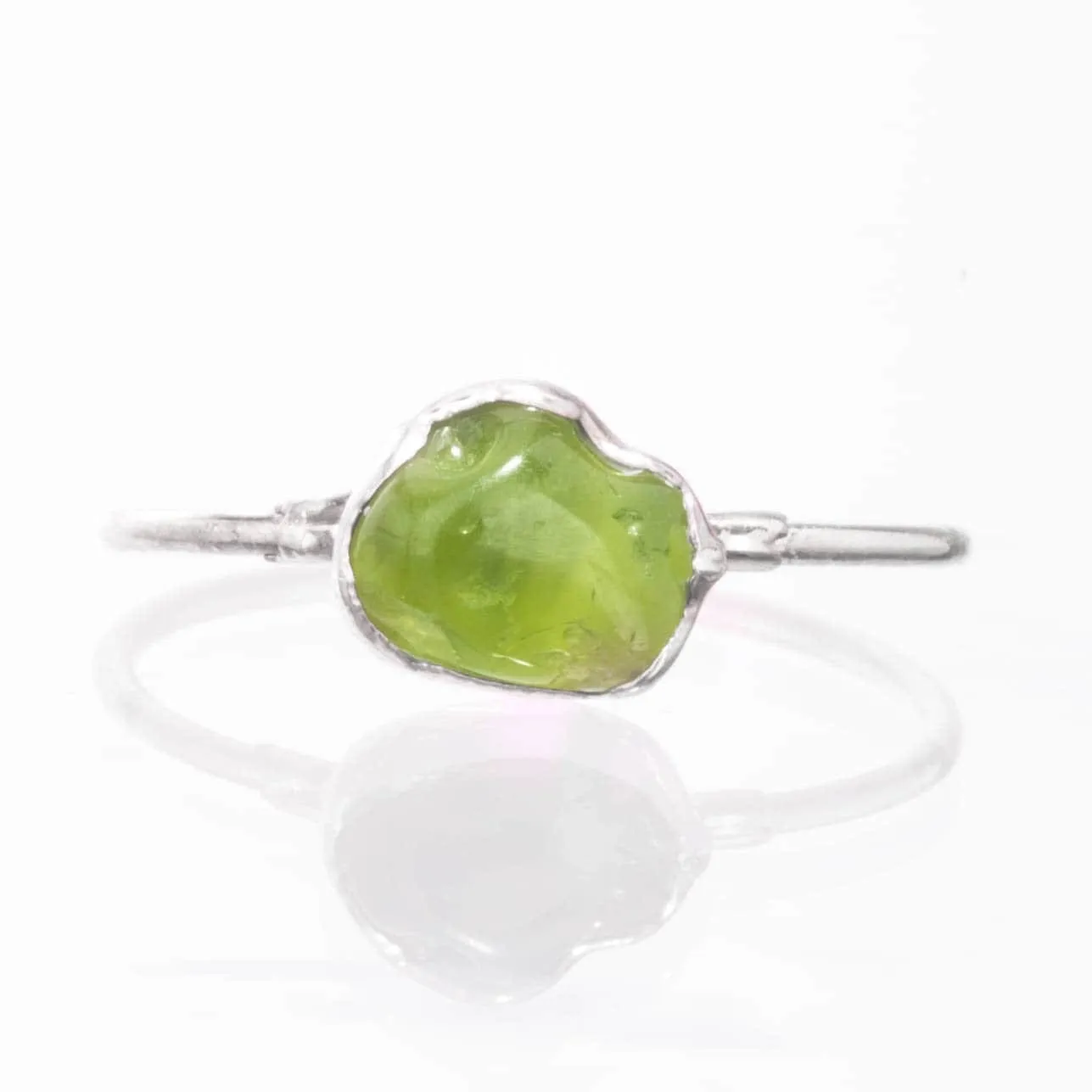 Raw Peridot Ring in Sterling Silver