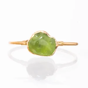 Raw Peridot Ring in Yellow Gold