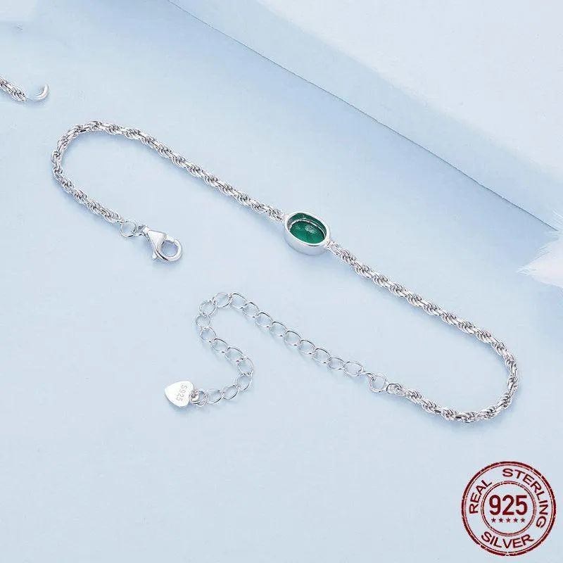 S925 Sterling Silver Light Luxury Green Zircon Chopin Bracelet