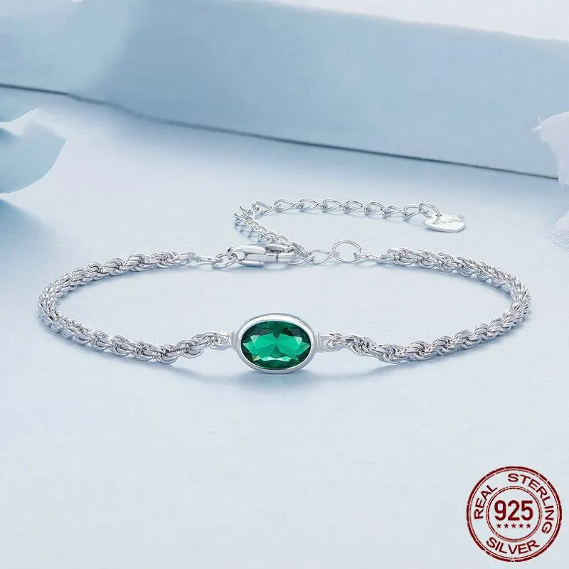 S925 Sterling Silver Light Luxury Green Zircon Chopin Bracelet