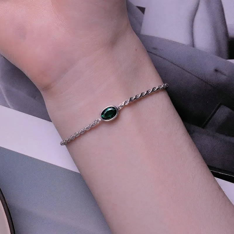 S925 Sterling Silver Light Luxury Green Zircon Chopin Bracelet