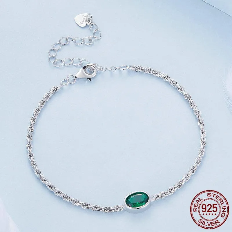 S925 Sterling Silver Light Luxury Green Zircon Chopin Bracelet