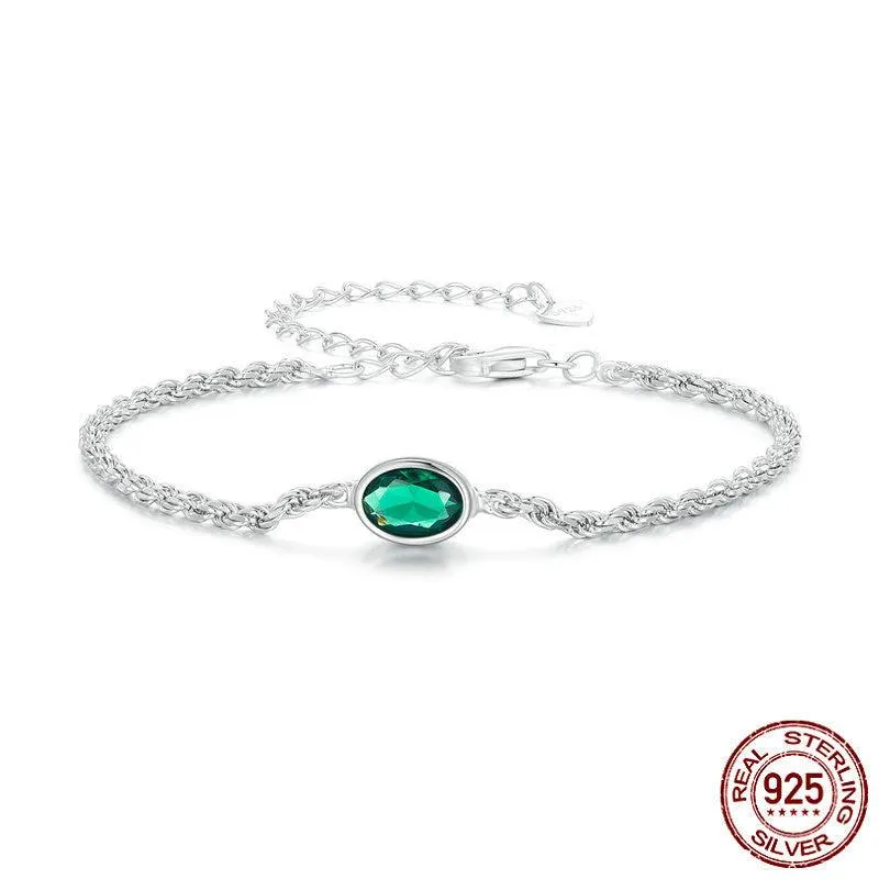S925 Sterling Silver Light Luxury Green Zircon Chopin Bracelet