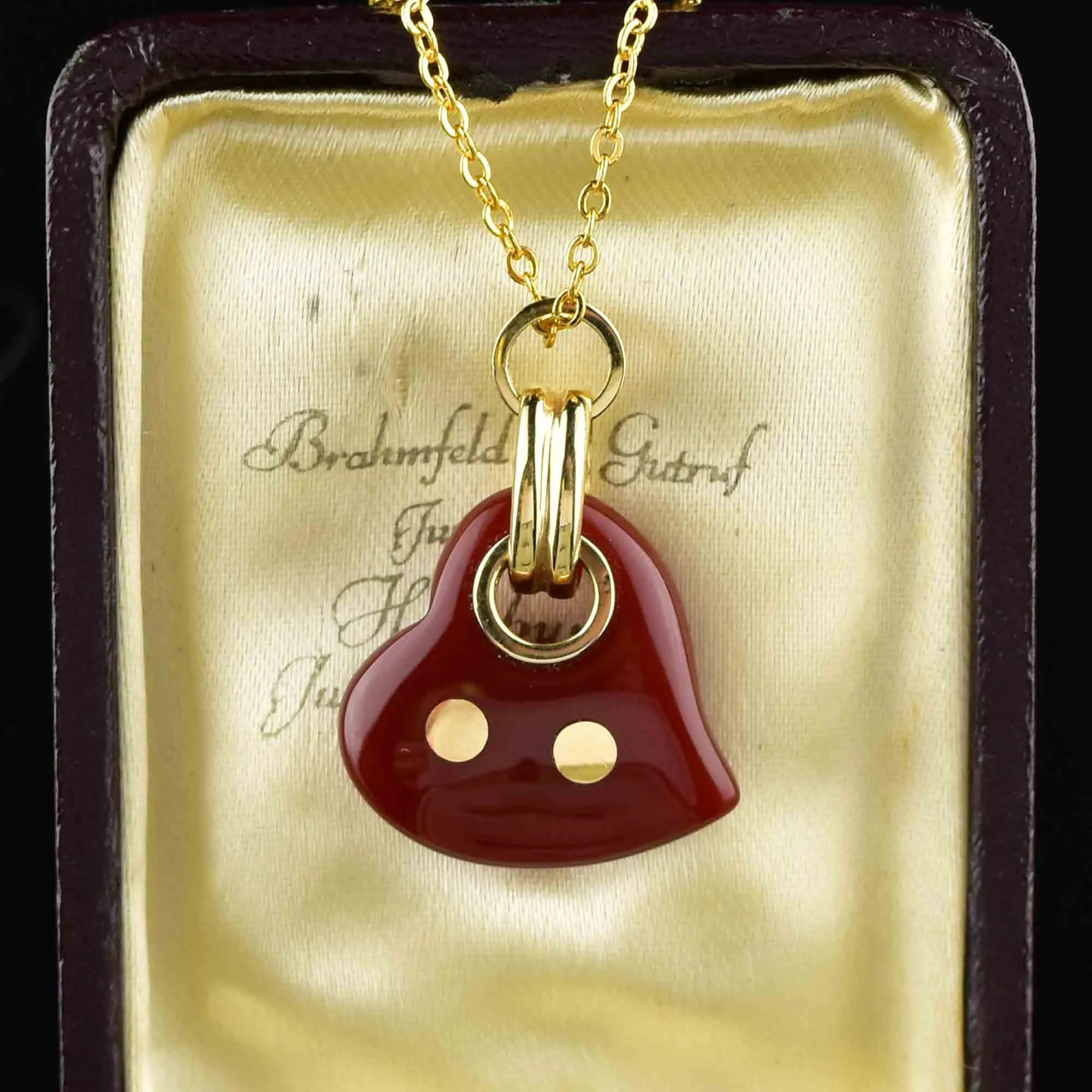 Vintage 14K Gold Red Jade Witches Heart Necklace