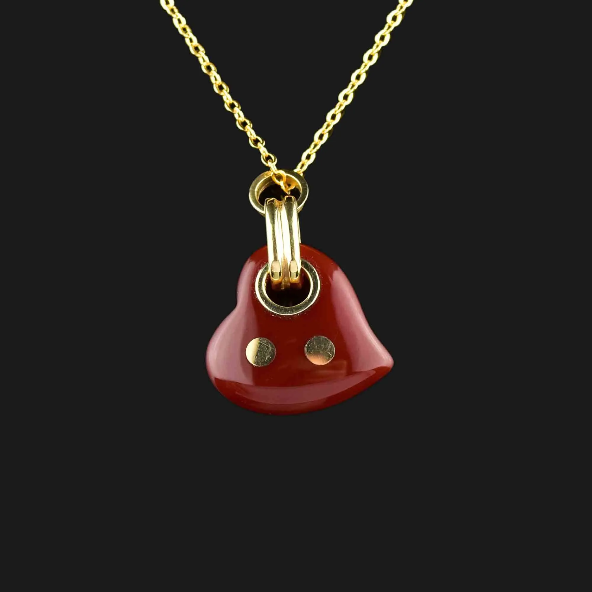 Vintage 14K Gold Red Jade Witches Heart Necklace